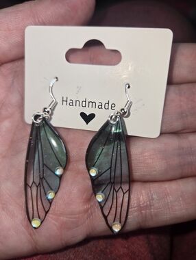 Resin Wing Earrings Handmade | Iridescent Boho Statement Jewelry  252